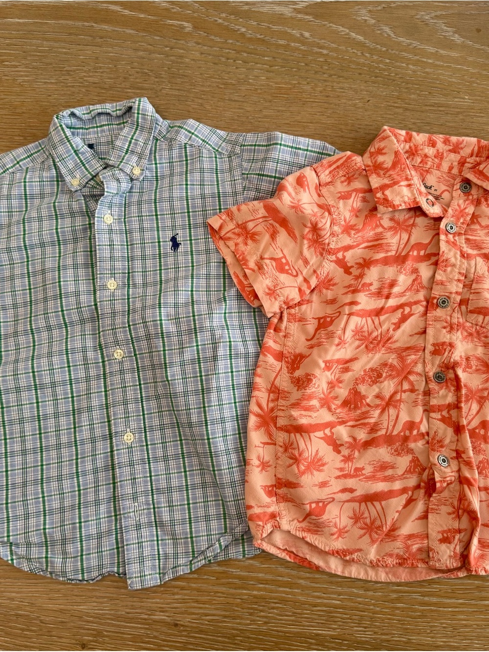 Polo by Ralph Lauren Boys Green Plaid Shirt and Orange Dino Button-Down, 5T